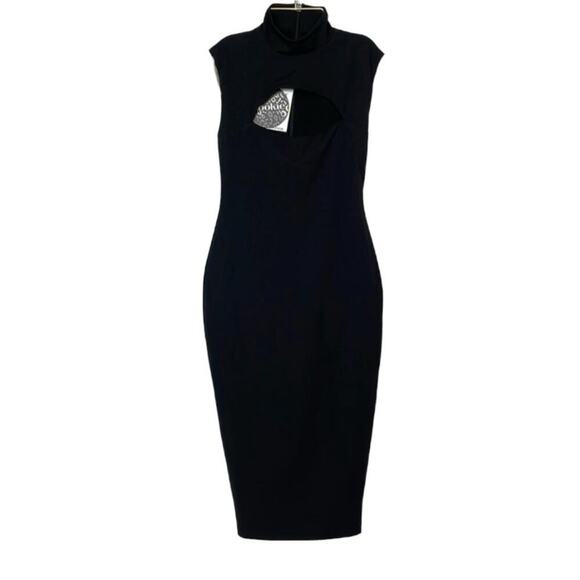 Nookie Manhattan Cutout Chest High Neck Bodycon Midi Dress in Black Sz M NEW - Picture 2 of 7